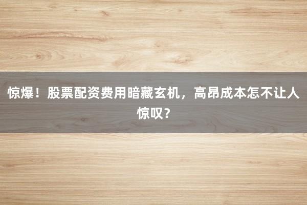 惊爆！股票配资费用暗藏玄机，高昂成本怎不让人惊叹？