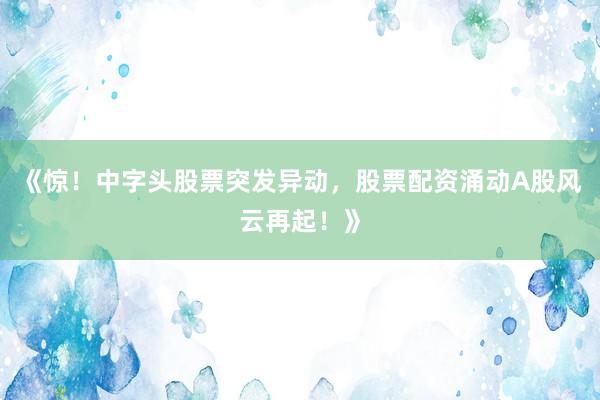 《惊！中字头股票突发异动，股票配资涌动A股风云再起！》