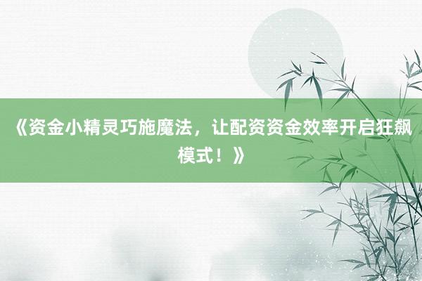 《资金小精灵巧施魔法,让配资资金效率开启狂飙模式!》