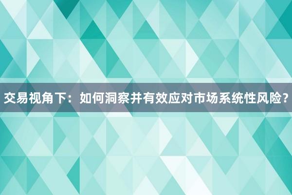交易视角下：如何洞察并有效应对市场系统性风险？