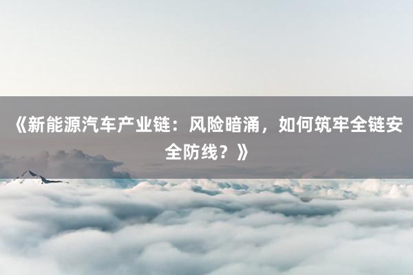 《新能源汽车产业链:风险暗涌,如何筑牢全链安全防线?》